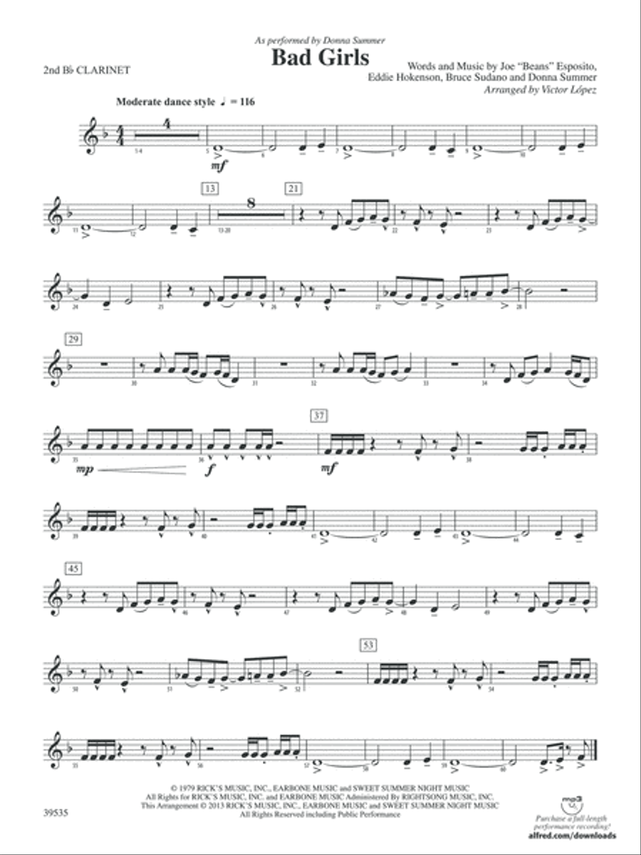 Bad Girls: 2nd B-flat Clarinet Concert Band scores gallery preview page 1