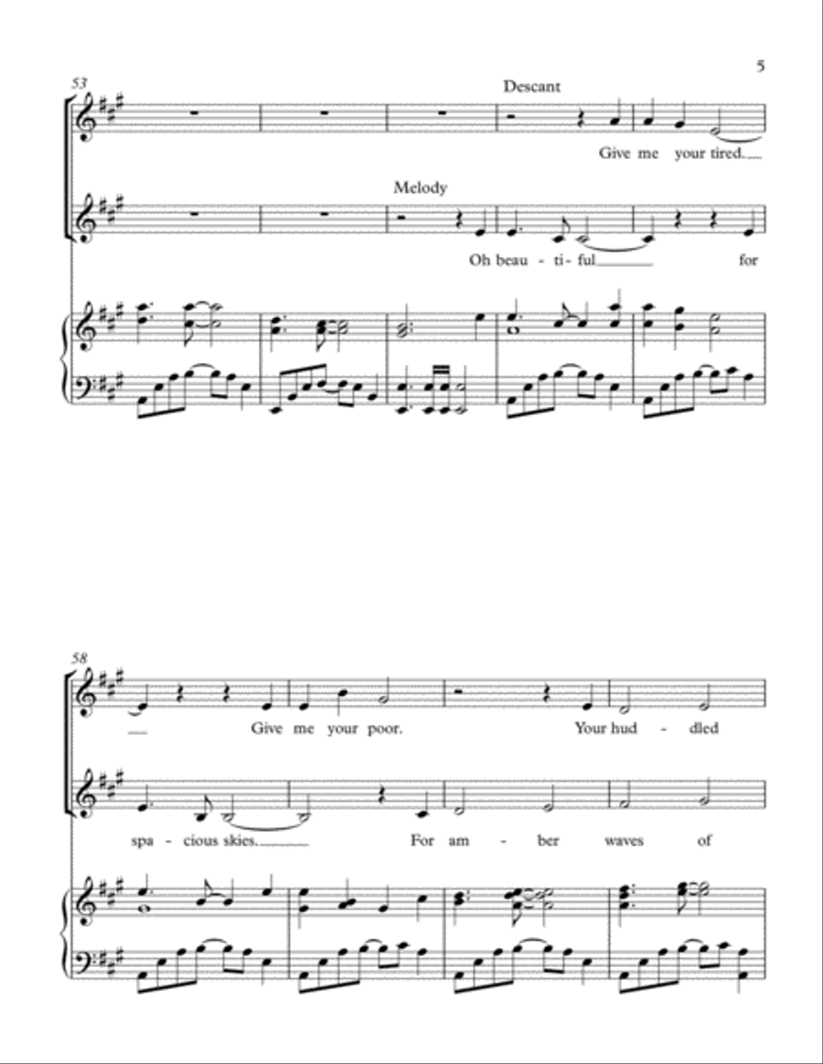 The Golden Door (Partner Song: America the Beautiful + the Statue of Liberty Poem) SA scores gallery preview page 5