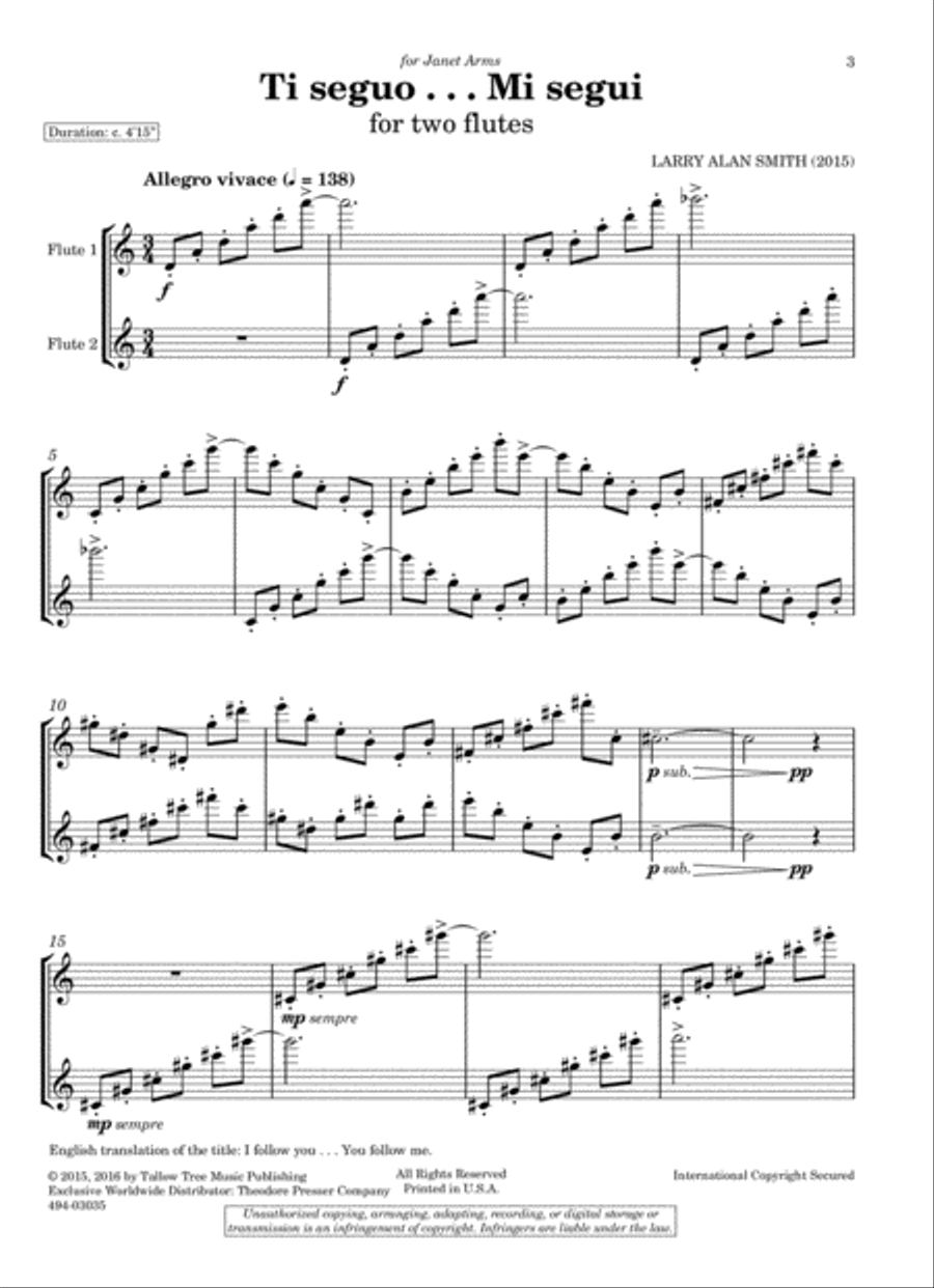 Ti seguo . . . Mi segui Ti seguo . . . Mi segui Flute Duet scores gallery preview page 2