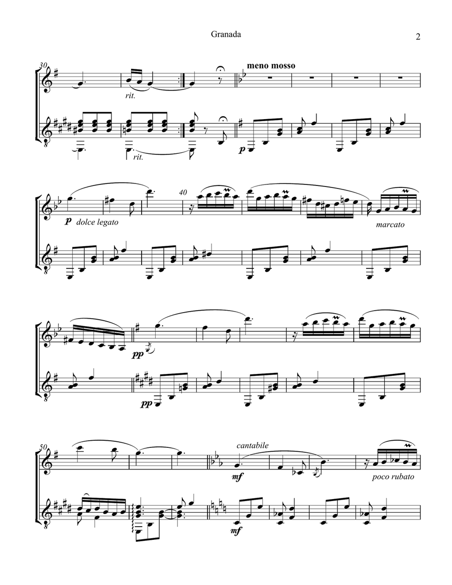 Granada from Suite Española for clarinet in Bb and guitar B-Flat Clarinet scores gallery preview page 3