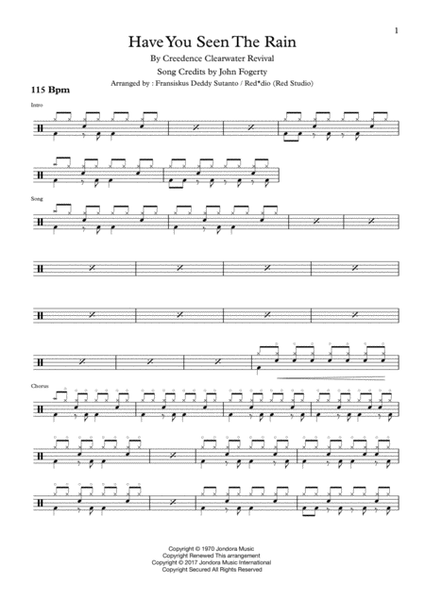 Have You Ever Seen The Rain? by Creedence Clearwater Revival / CCR (Drum Scores)