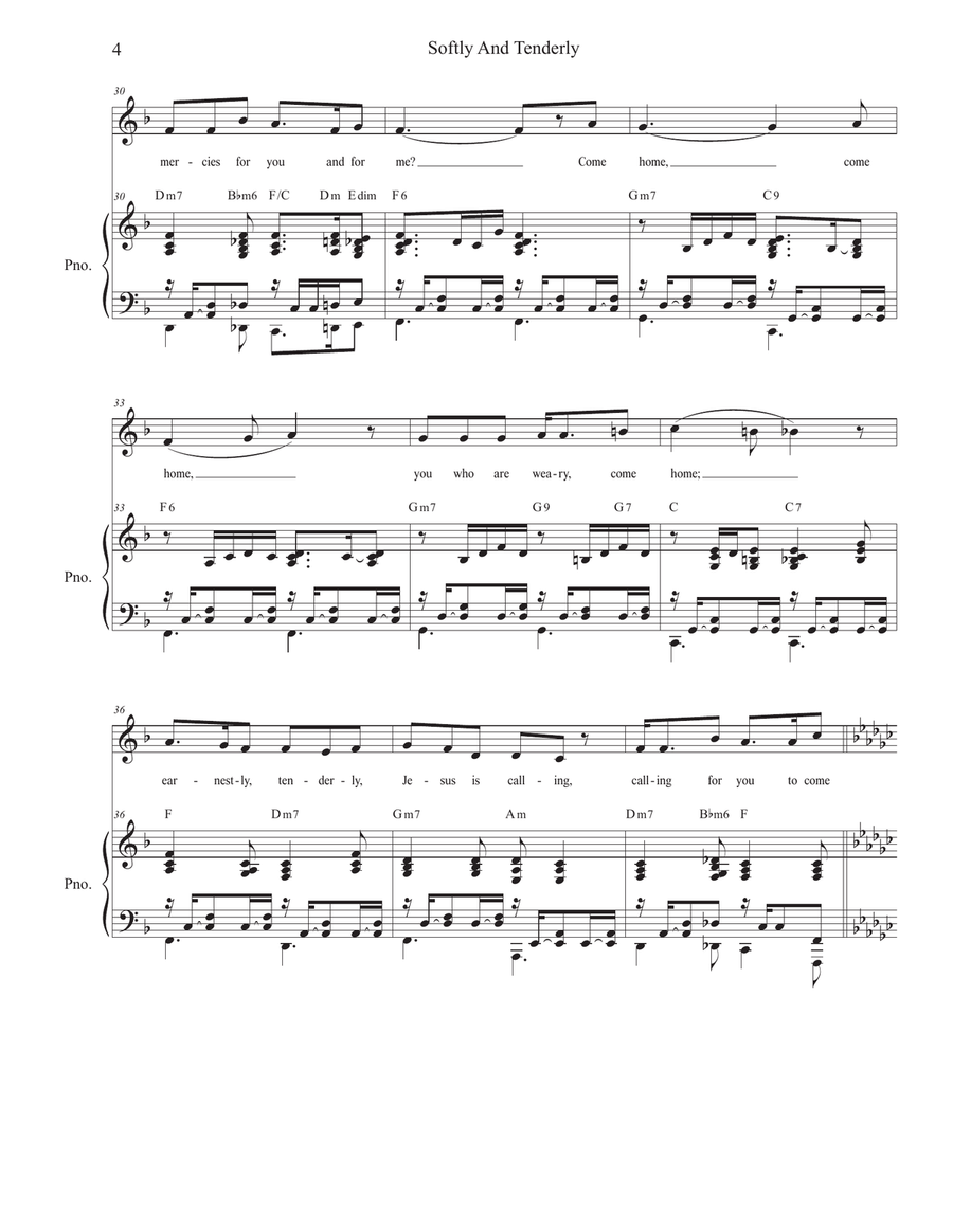 Softly And Tenderly (Unison choir - Medium Key) Unison Choir scores gallery preview page 4