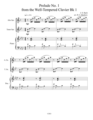 Prelude No.1 from The Well-Tempered Clavier Book 1 BWV 846 (Alto and Tenor Sax Duet) with optional p