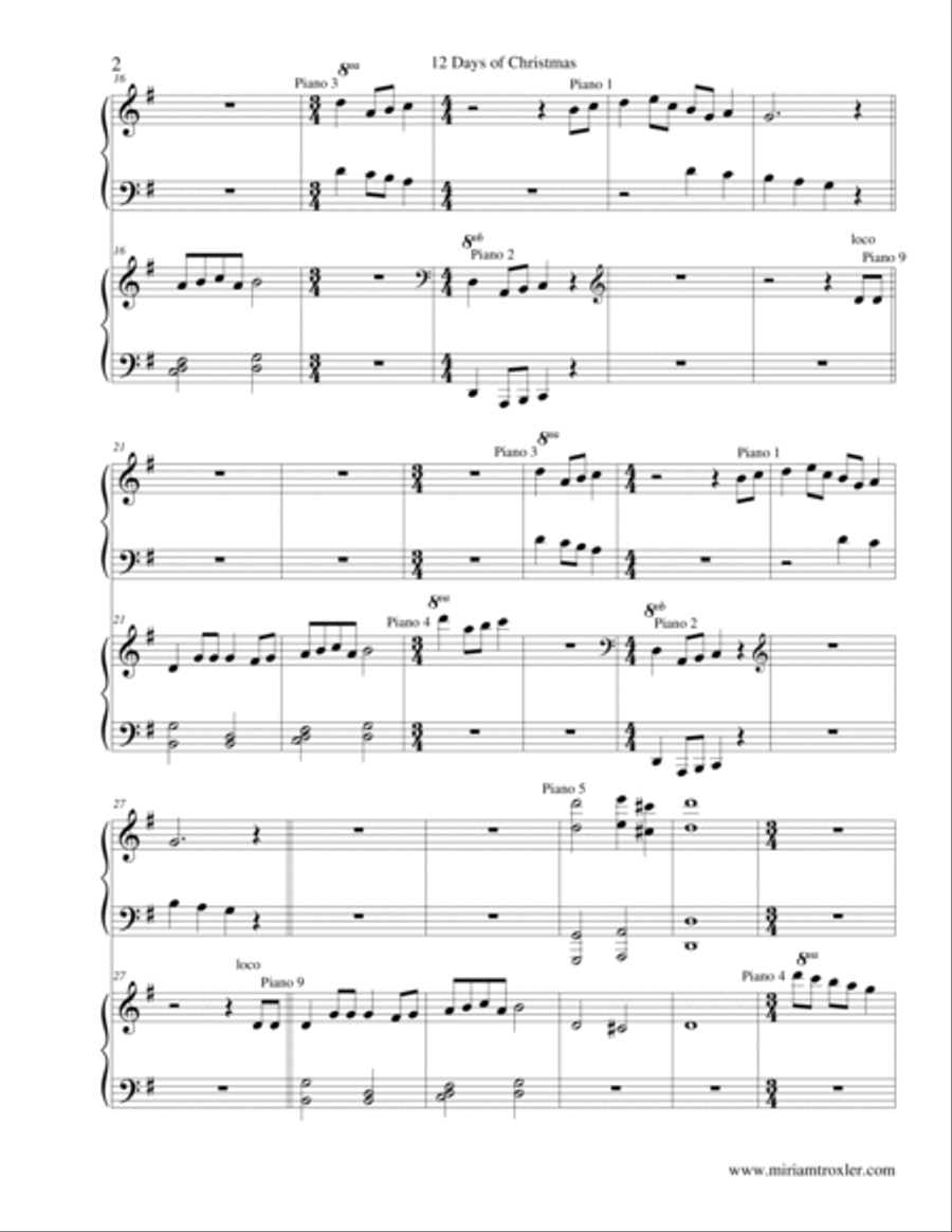 Twelve Days of Christmas 1 Piano, 4-Hands scores gallery preview page 2