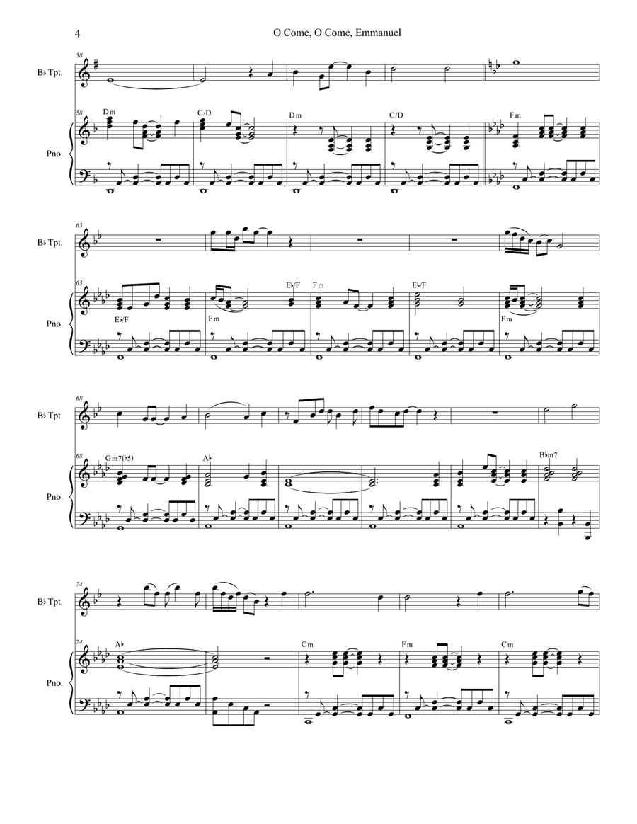 O Come, O Come, Emmanuel (Bb-Trumpet solo and Piano) Trumpet Solo scores gallery preview page 4