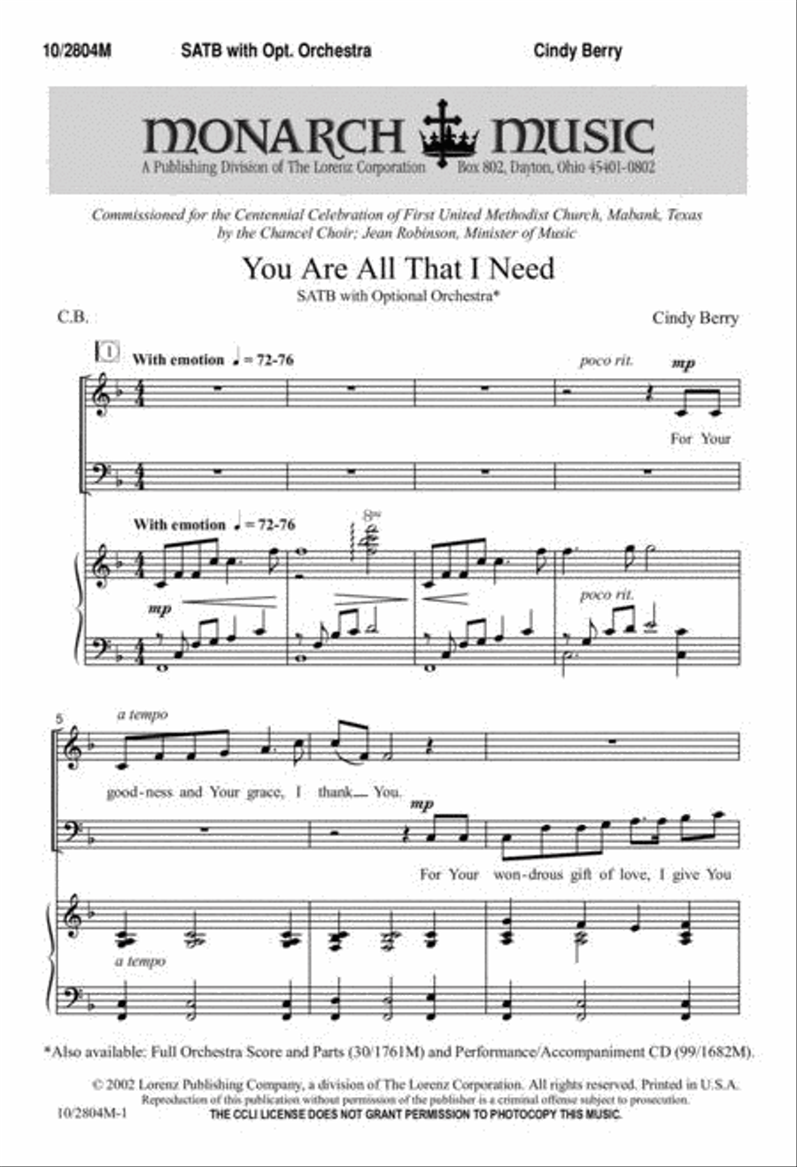 You Are All that I Need 4-Part scores gallery preview page 1