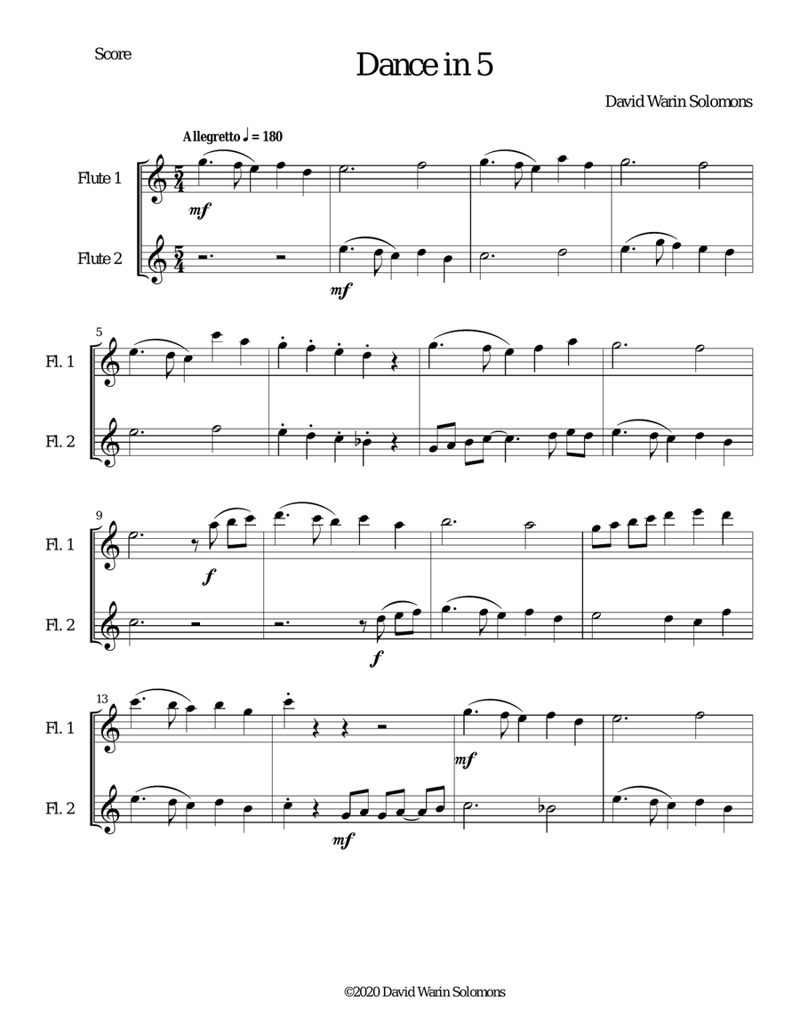 Dance in 5 for 2 flutes Flute Duet scores gallery preview page 1