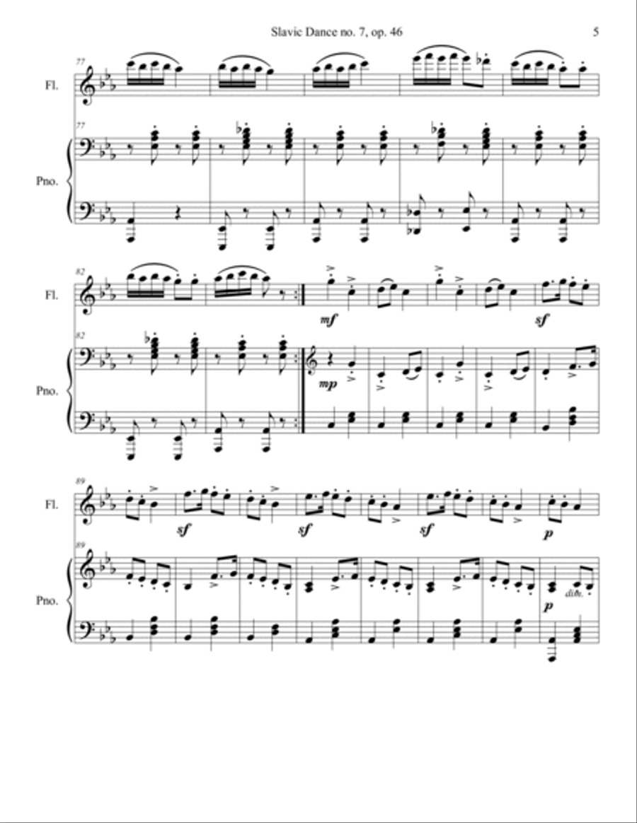 Slavic Dance op. 46, no. 7 for Flute and Piano Woodwind Duet scores gallery preview page 5