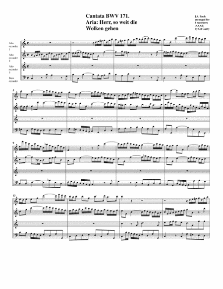 Aria: Herr, so weit, Wolken gehen from Cantata BWV 171 (arrangement for recorders)