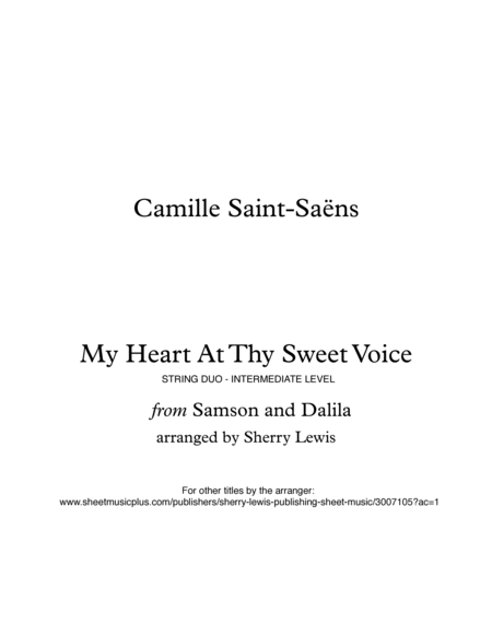 MY HEART AT THY SWEET VOICE for String Duo, Intermediate Level for violin and cello image number null