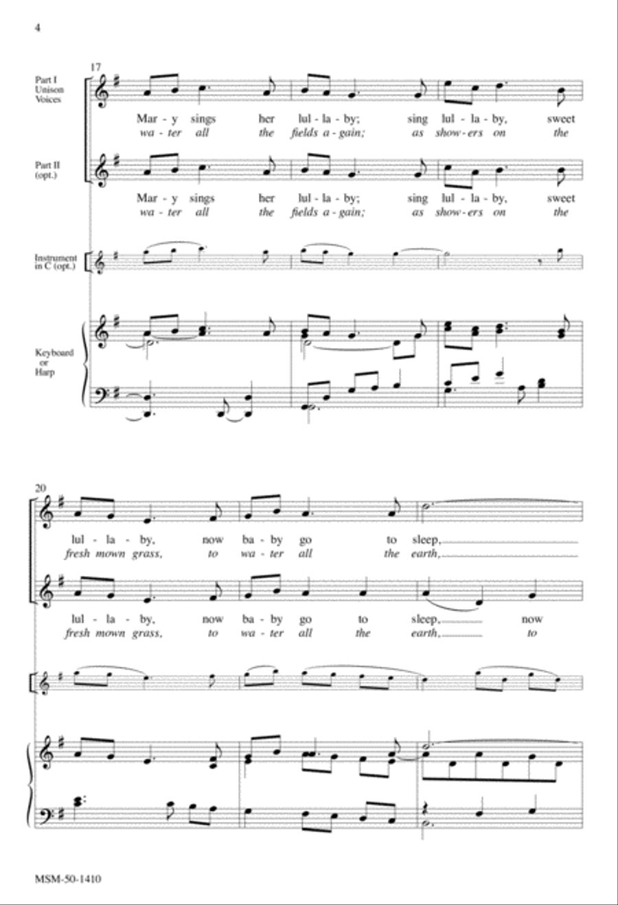 Mary Sings Her Lullaby/Like Gentle Rain Unison Choir scores gallery preview page 4