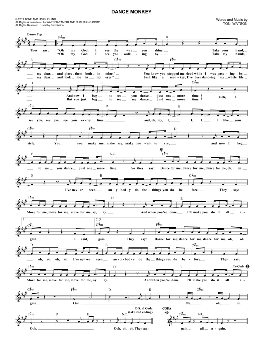 Dance Monkey Piano scores gallery preview page 1