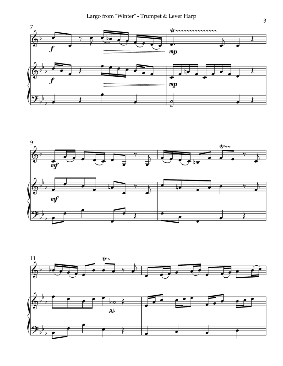 Largo from “Winter”, Duet for Bb Trumpet & Lever Harp Trumpet Duet scores gallery preview page 3