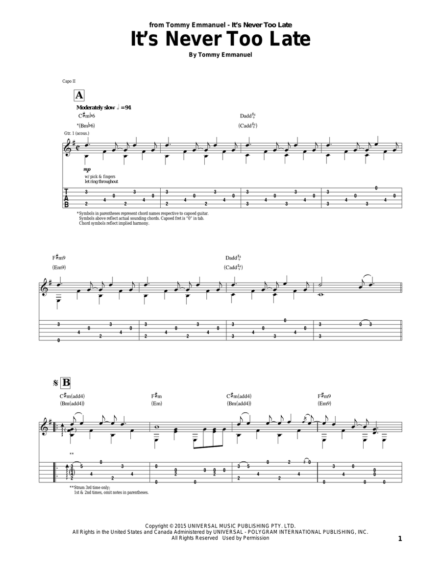 It's Never Too Late Acoustic Guitar scores gallery preview page 1