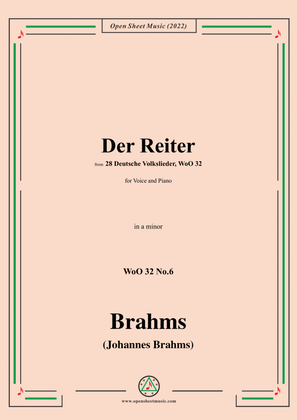 Book cover for Brahms-Der Reiter,WoO 32 No.6,in a minor,for Voice and Piano