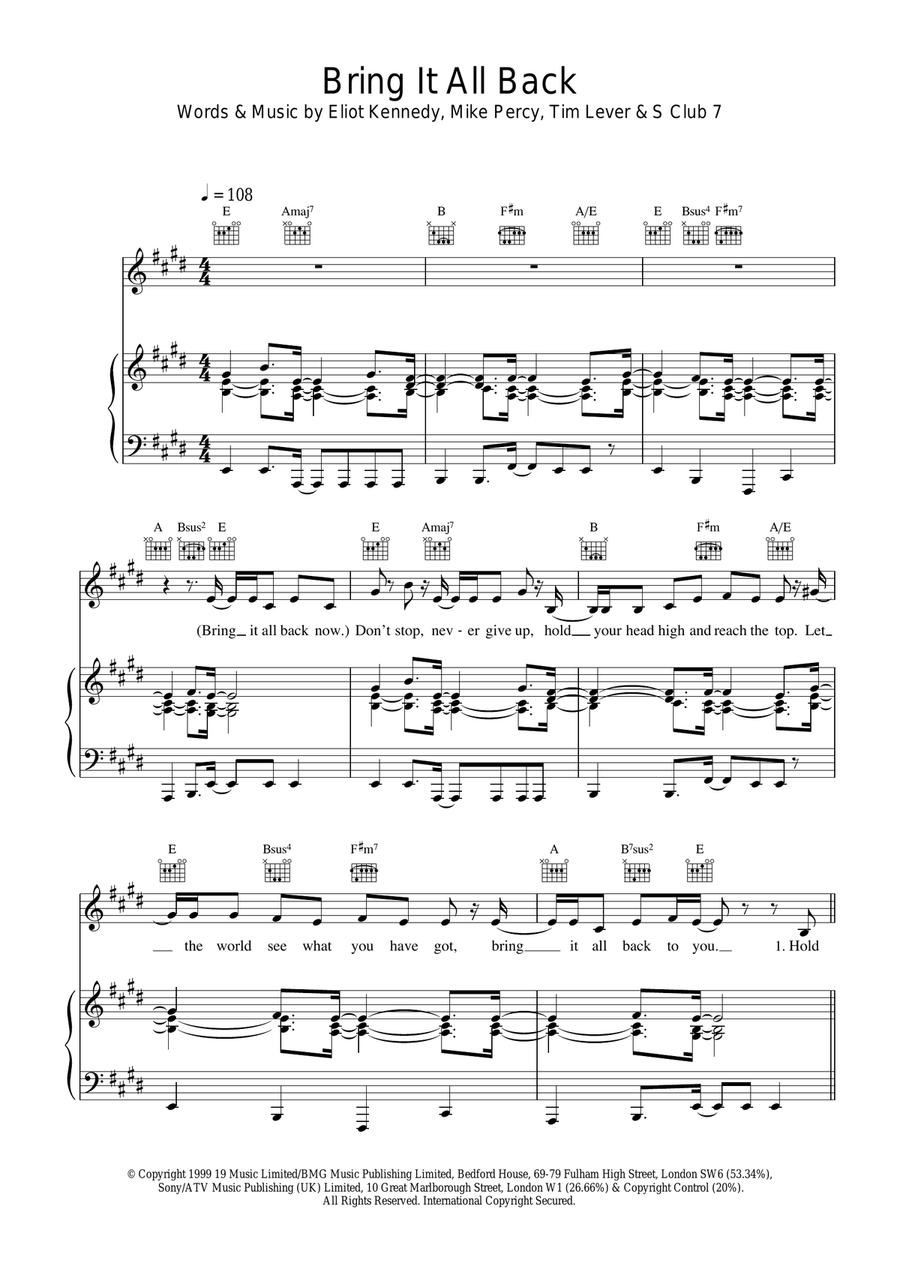 Bring It All Back Piano, Vocal, Guitar scores gallery preview page 1