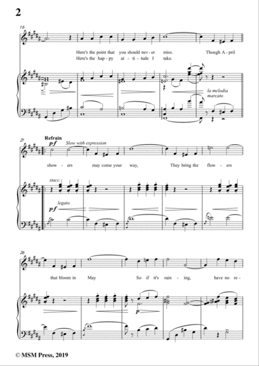 Louis Silvers-April Showers,in B Major,for Voice&Piano Voice scores gallery preview page 4