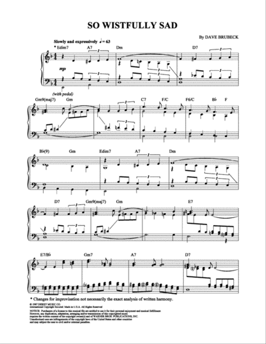 So Wistfully Sad Piano Solo scores gallery preview page 1