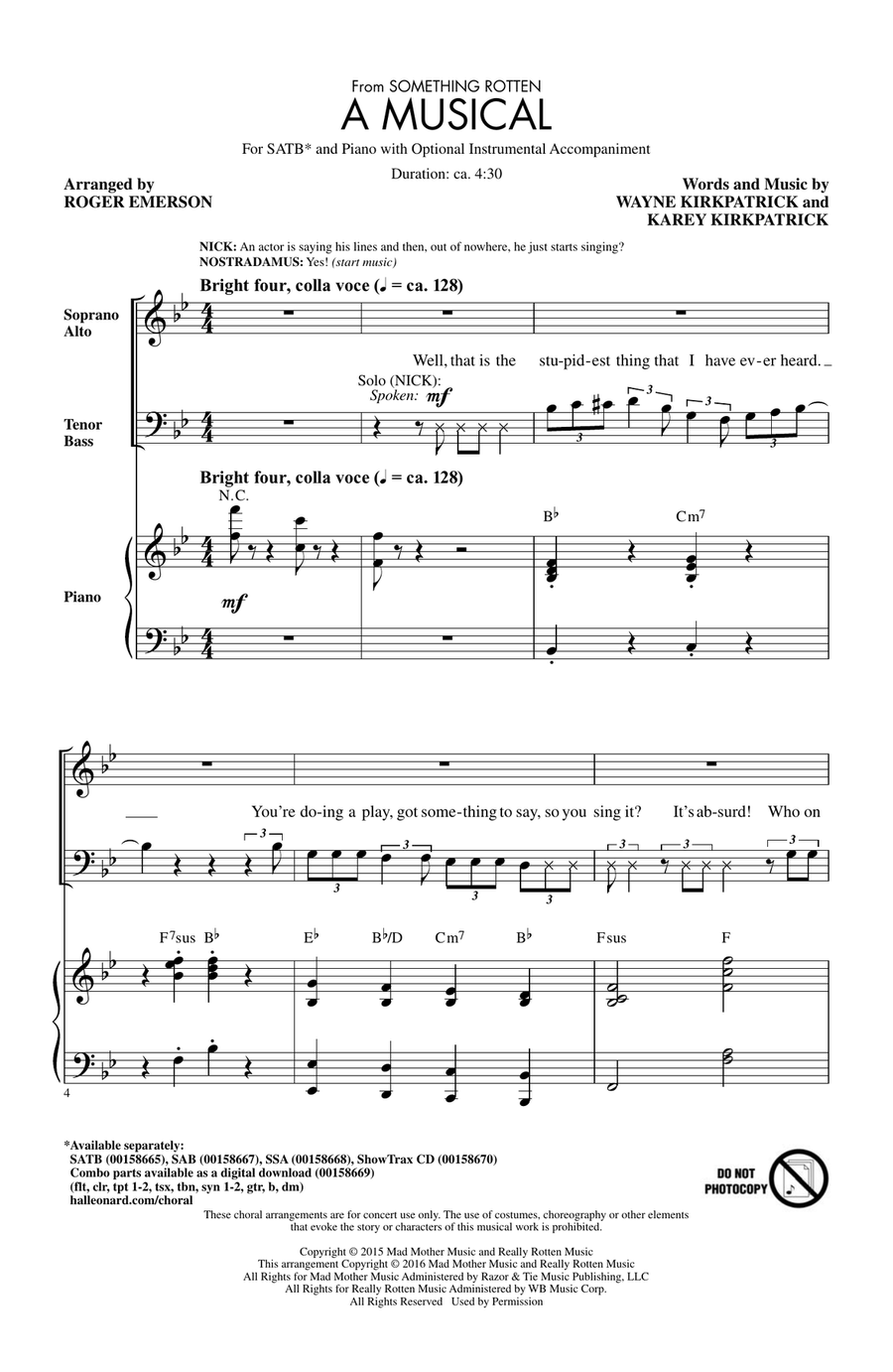 A Musical (from Something Rotten) 4-Part scores gallery preview page 1
