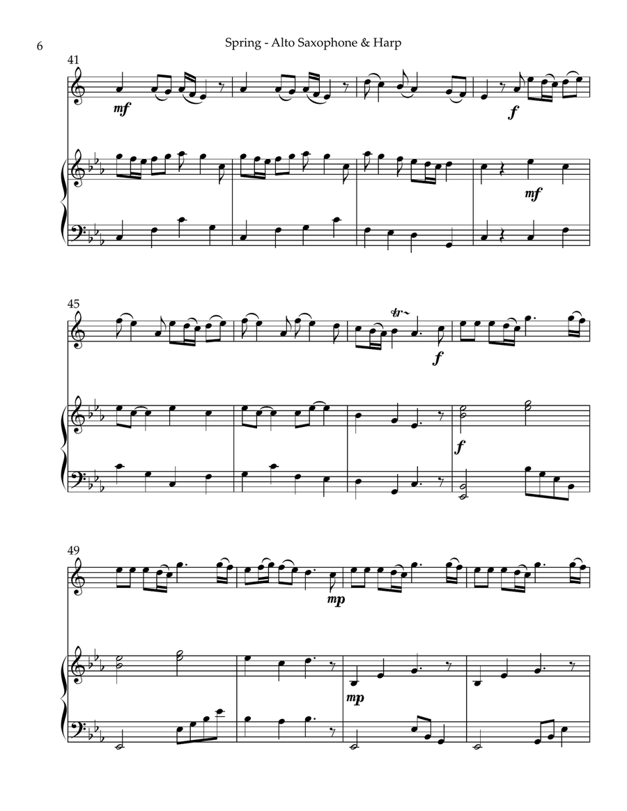 Spring (La Primavera), Duet for Eb Alto Saxophone & Harp Alto Saxophone scores gallery preview page 6
