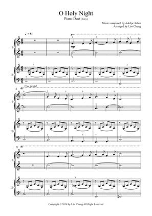 O holy night For Easy Piano Duets