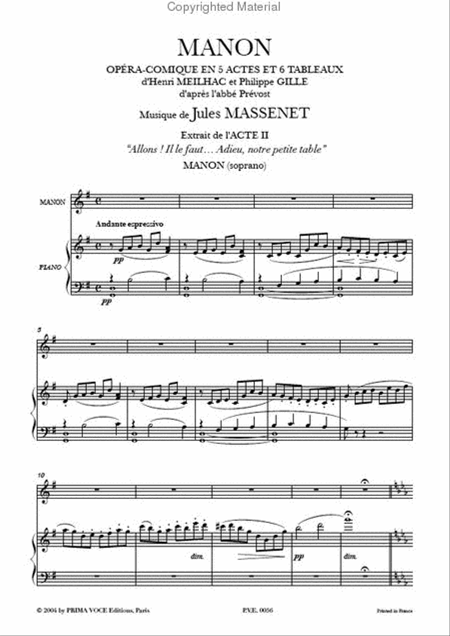Allons! Il le faut... Adieu, notre petite table from Manon Soprano Voice scores gallery preview page 2