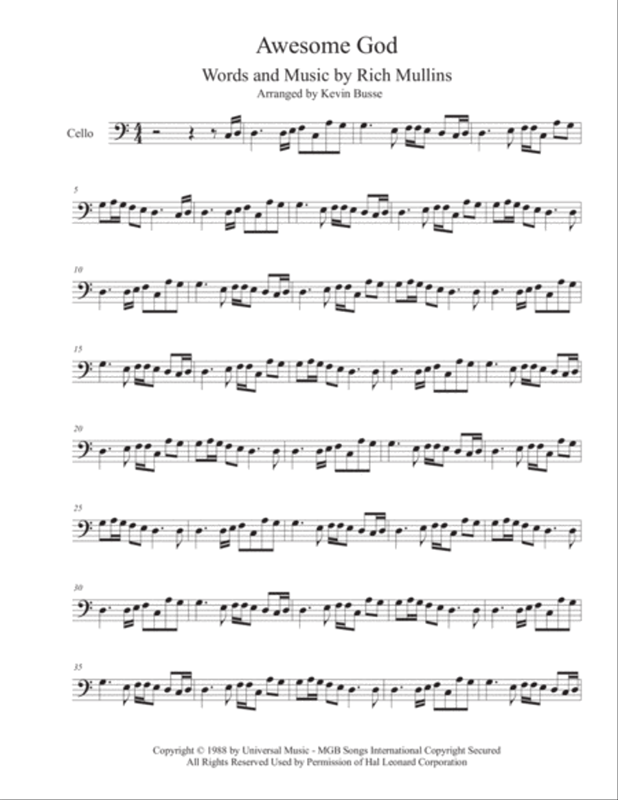 Awesome God Cello Solo scores gallery preview page 1