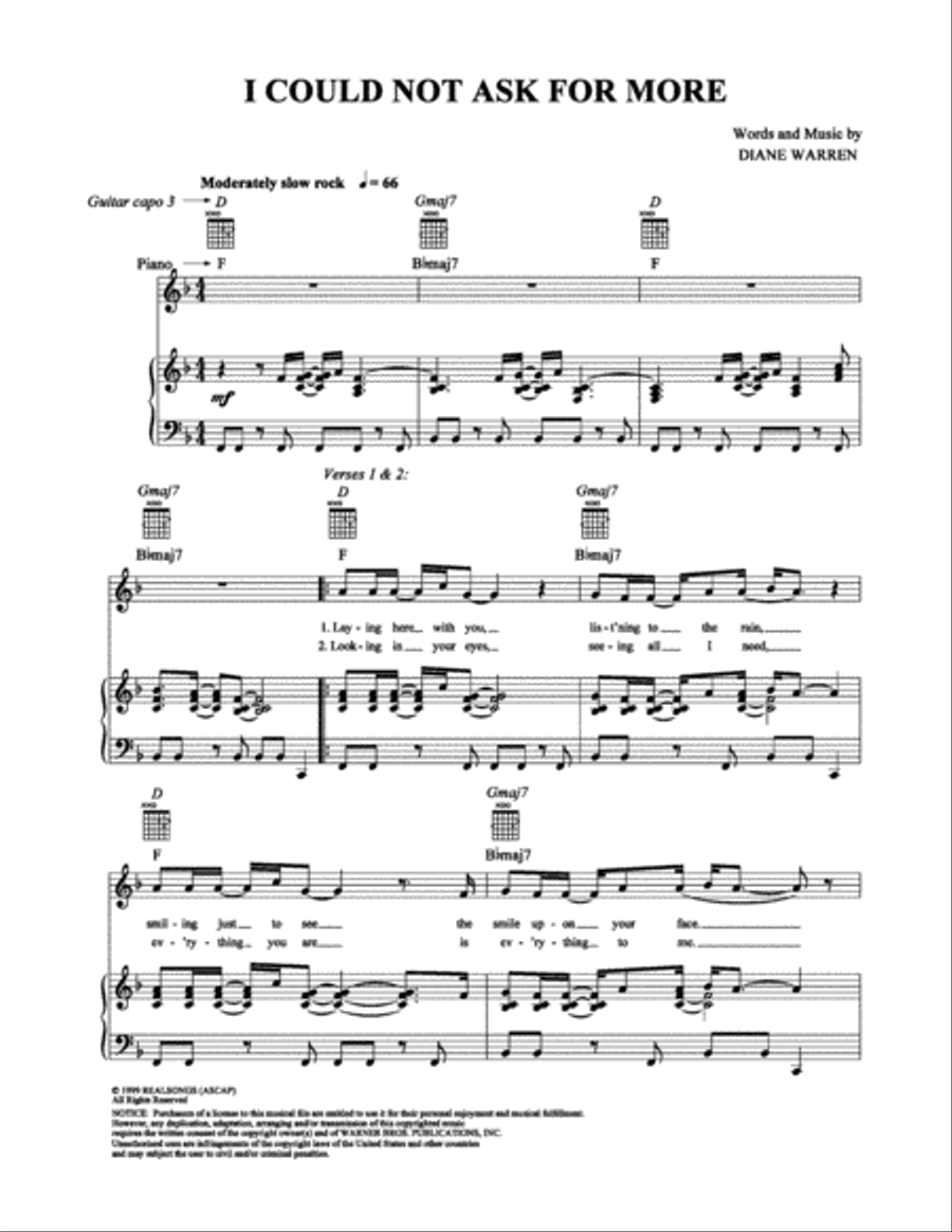 I Could Not Ask For More Piano, Vocal, Guitar scores gallery preview page 1
