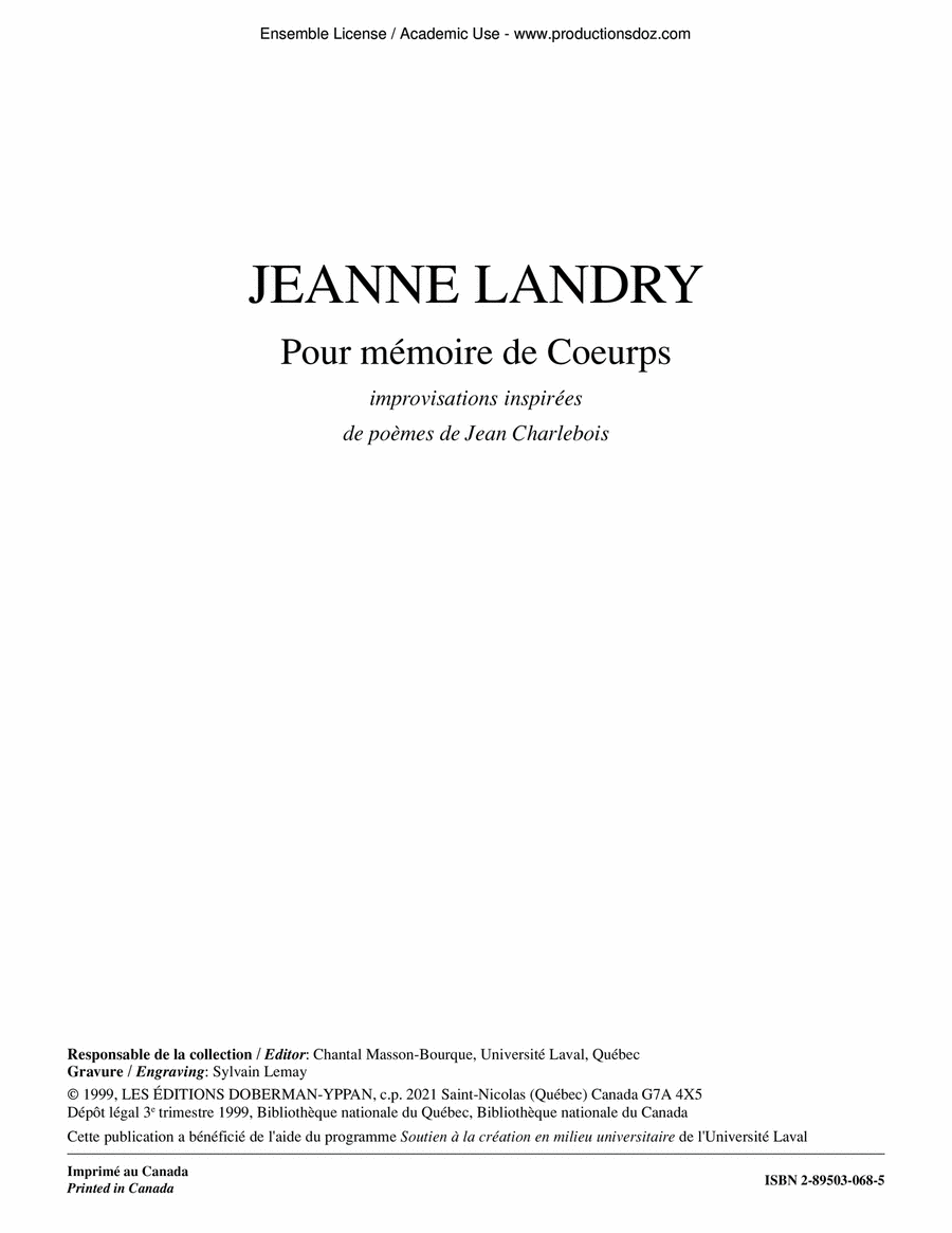Pour mémoire de coeurps Pour mémoire de coeurps Piano Solo scores gallery preview page 1