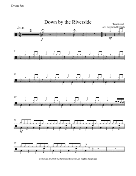 Down by the Riverside - Traditional - 2 B Flat Trumpets; Piano and Drum Set - Intermediate level image number null
