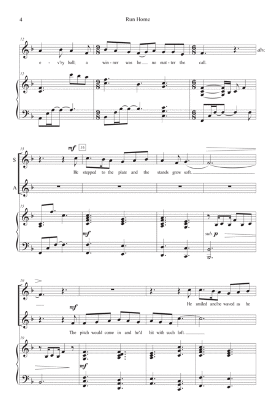 Run Home: The Ballad of the Little Slugger SA SA scores gallery preview page 4
