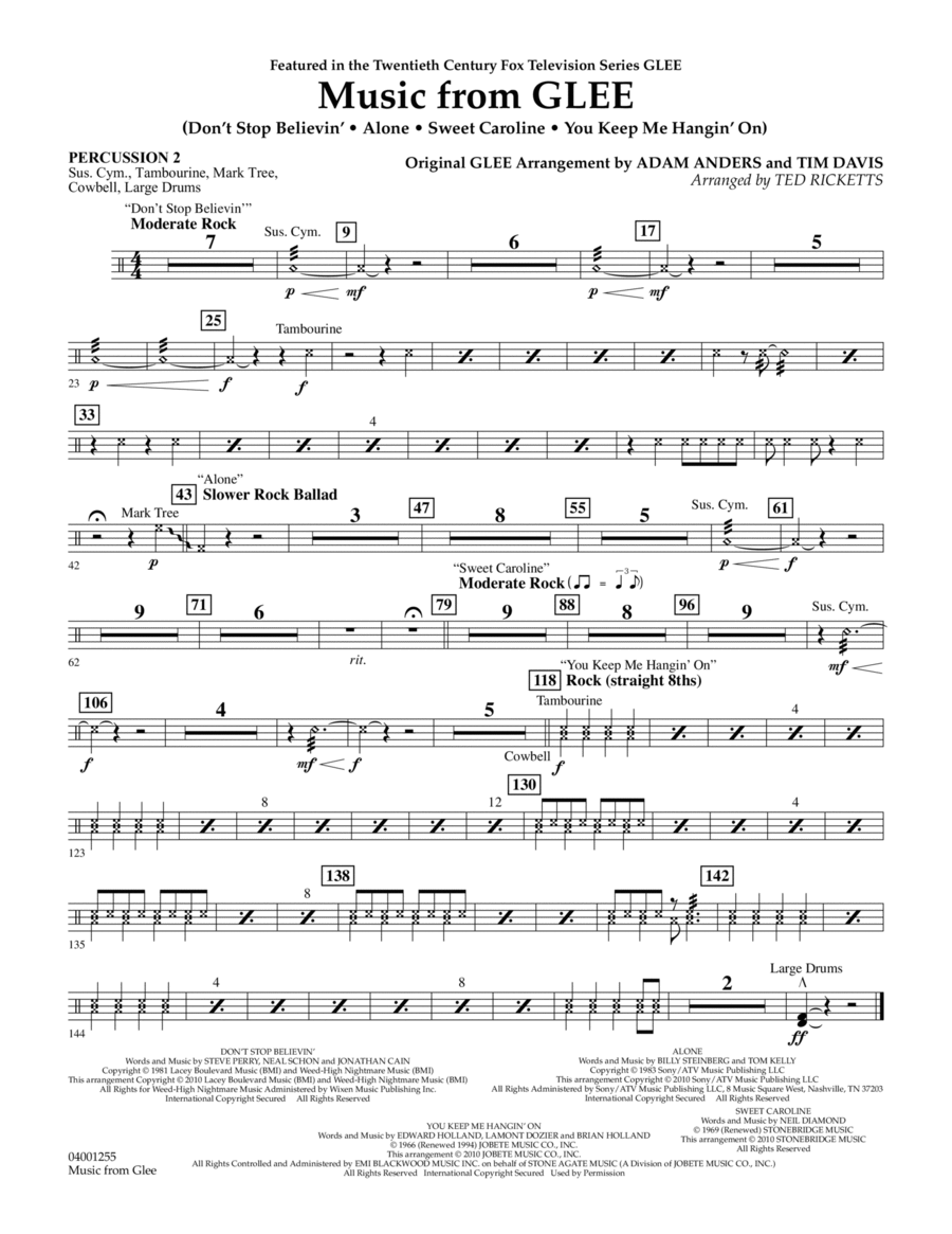 Music from Glee - Percussion 2 Concert Band scores gallery preview page 1