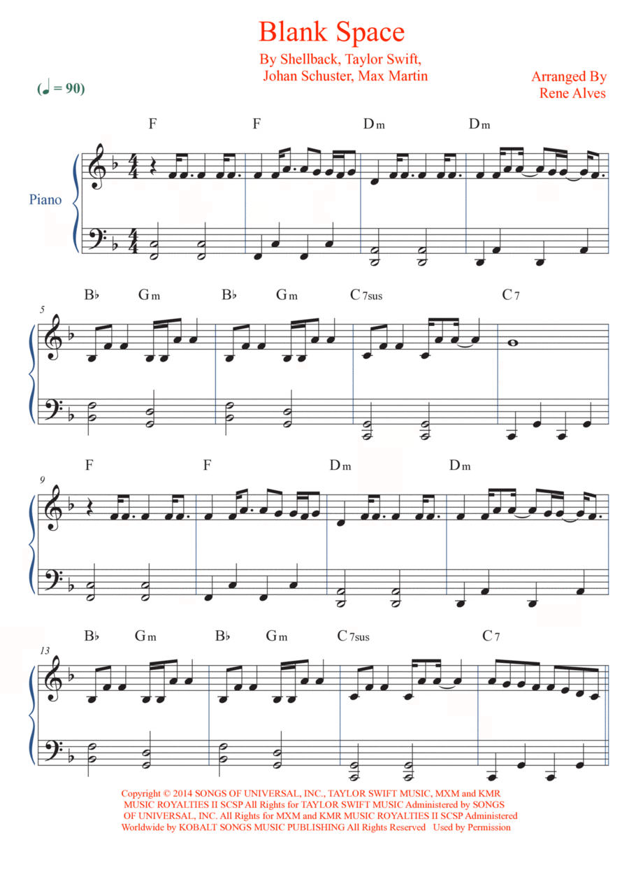 Blank Space Blank Space Easy Piano scores gallery preview page 1
