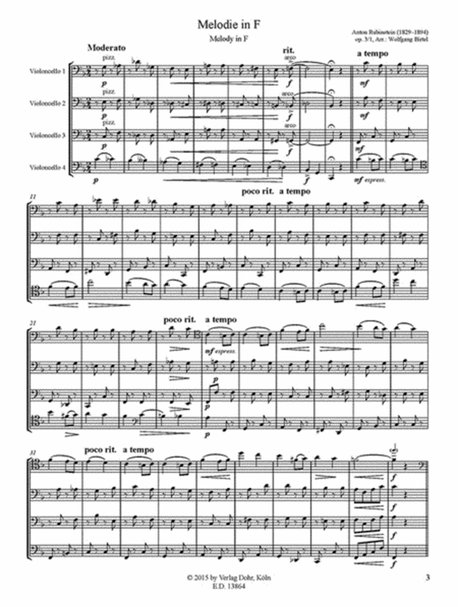 Melodie in F für vier Violoncelli op. 3/1