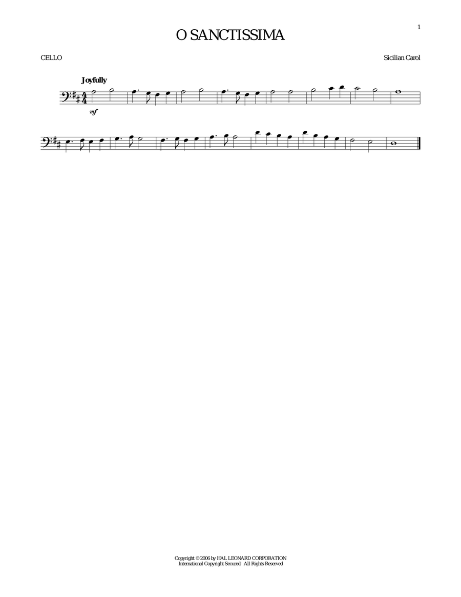 O Sanctissima O Sanctissima Cello Solo scores gallery preview page 1