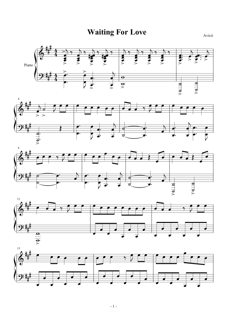 Waiting For Love Piano Solo scores gallery preview page 1