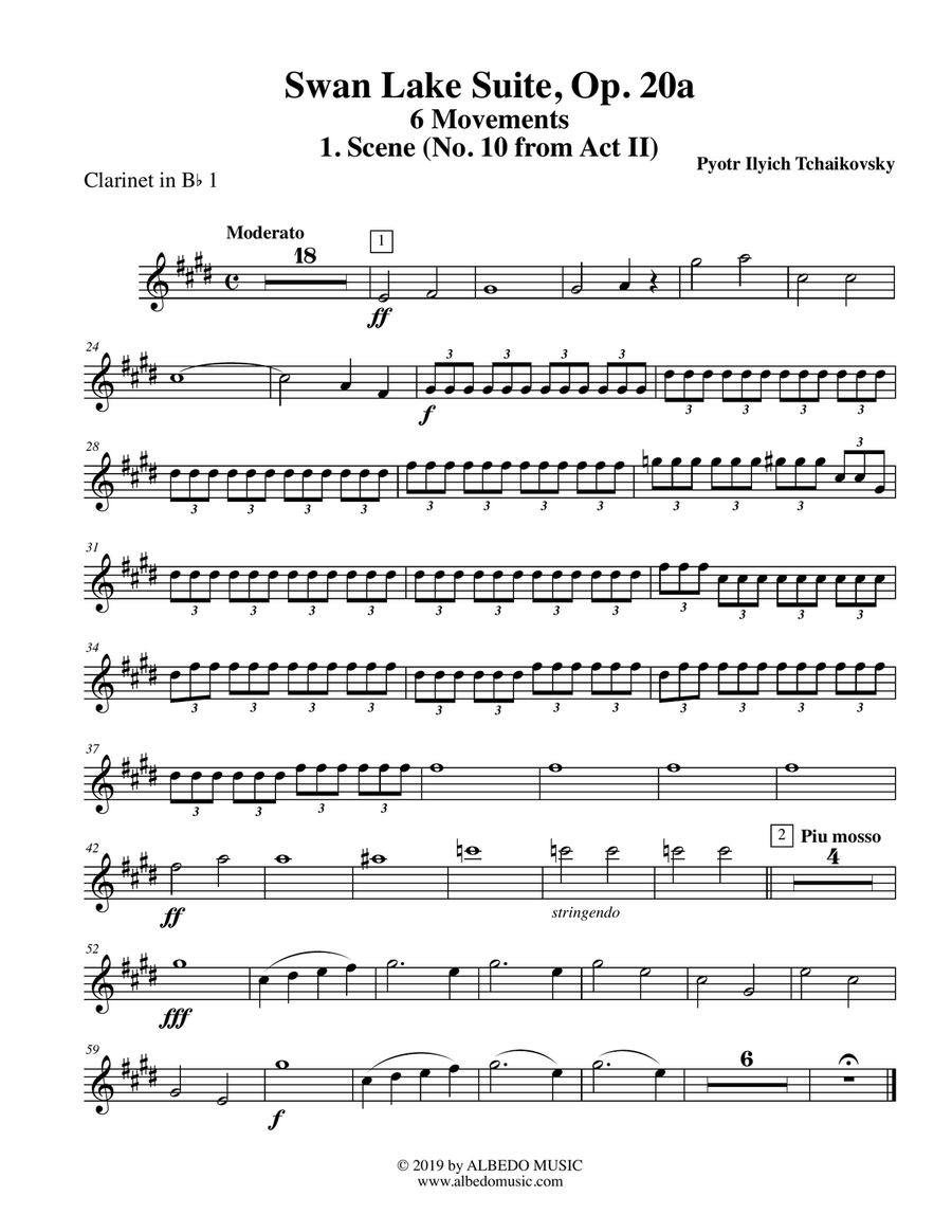 Swan Lake Suite, 6 Movements and 8 Movements - Clarinet in Bb 1 (Transposed Part) B-Flat Clarinet scores gallery preview page 2