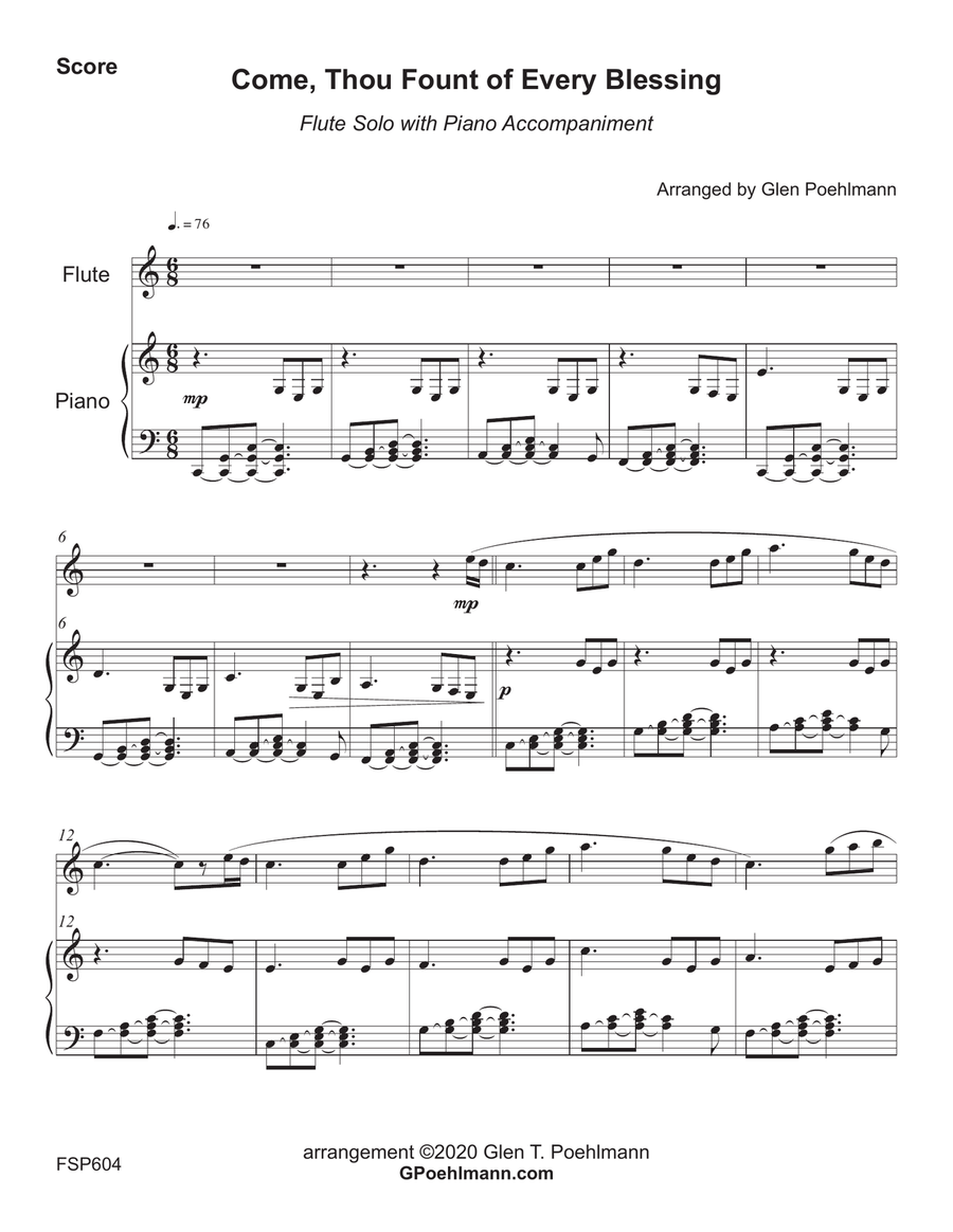 COME THOU FOUNT OF EVERY BLESSING - FLUTE SOLO with Piano Accompaniment Flute Solo scores gallery preview page 1