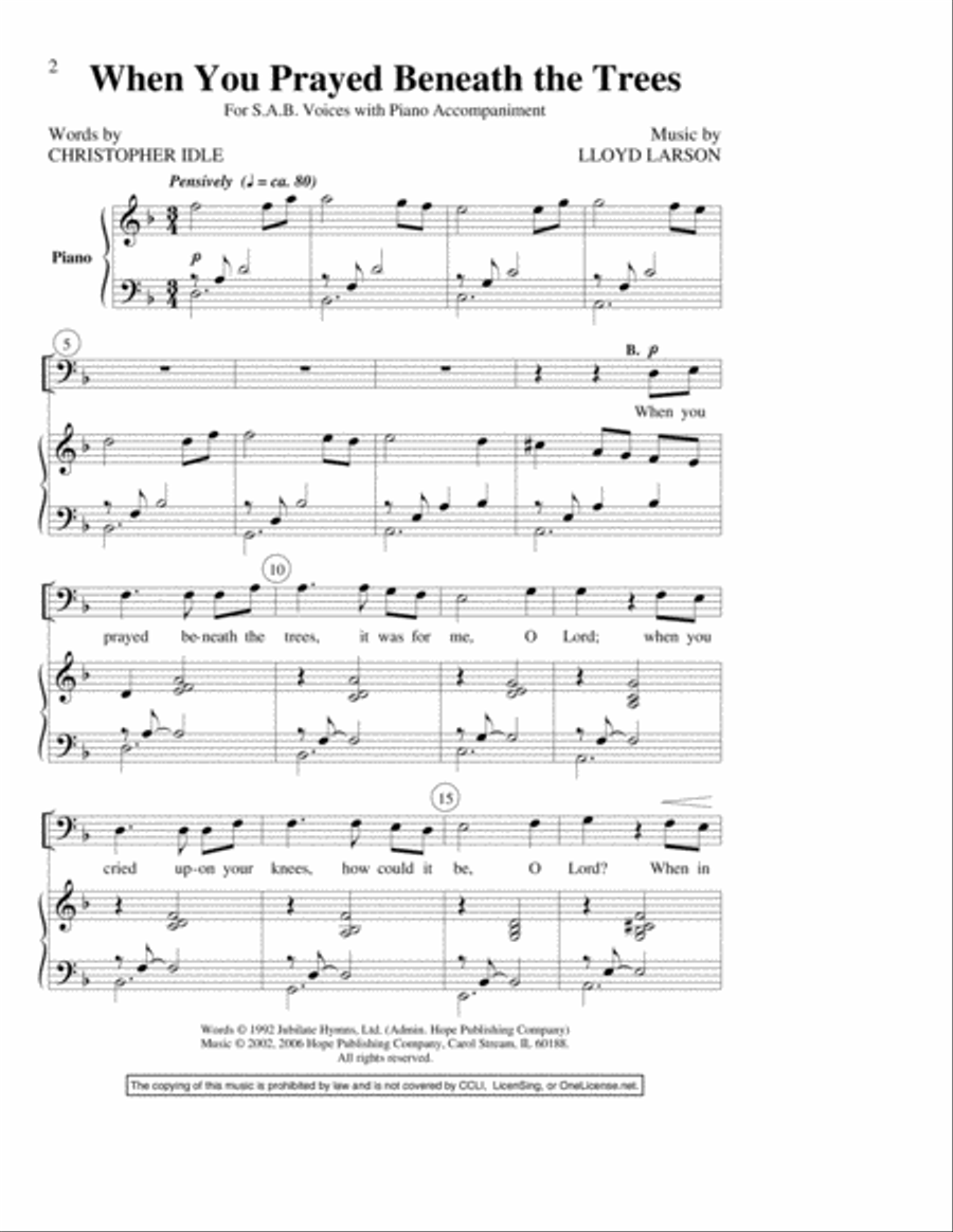 When You Prayed Beneath the Trees 3-Part scores gallery preview page 2