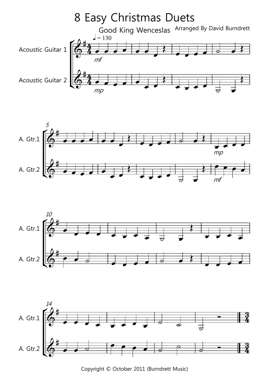 8 Easy Christmas Duets for Guitar by David Burndrett Guitar Solo