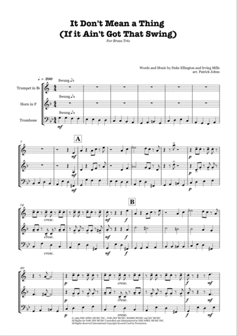 It Don't Mean A Thing (If It Ain't Got That Swing) Brass Ensemble scores gallery preview page 1