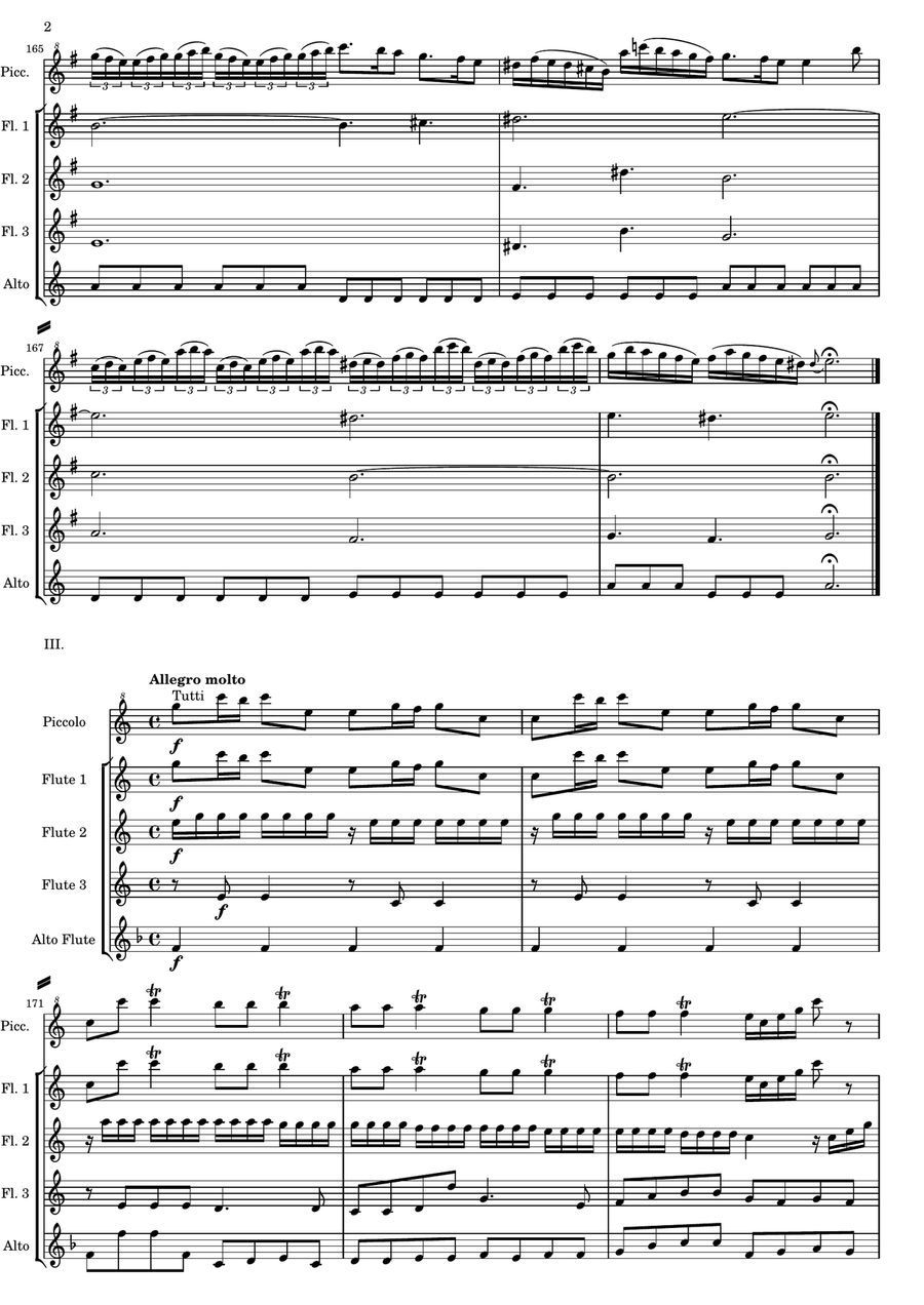 Vivaldi - Piccolo Concerto RV 443 - Second and third movements - version for Flute Quintet or Flute Woodwind Quintet scores gallery preview page 2