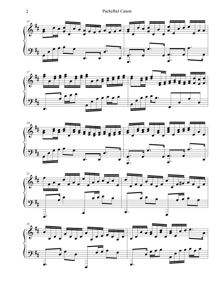 Pachelbel Canon Piano Solo scores gallery preview page 2