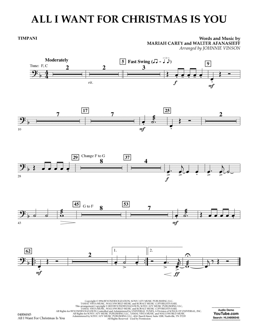 All I Want For Christmas Is You (arr. Johnnie Vinson) - Timpani