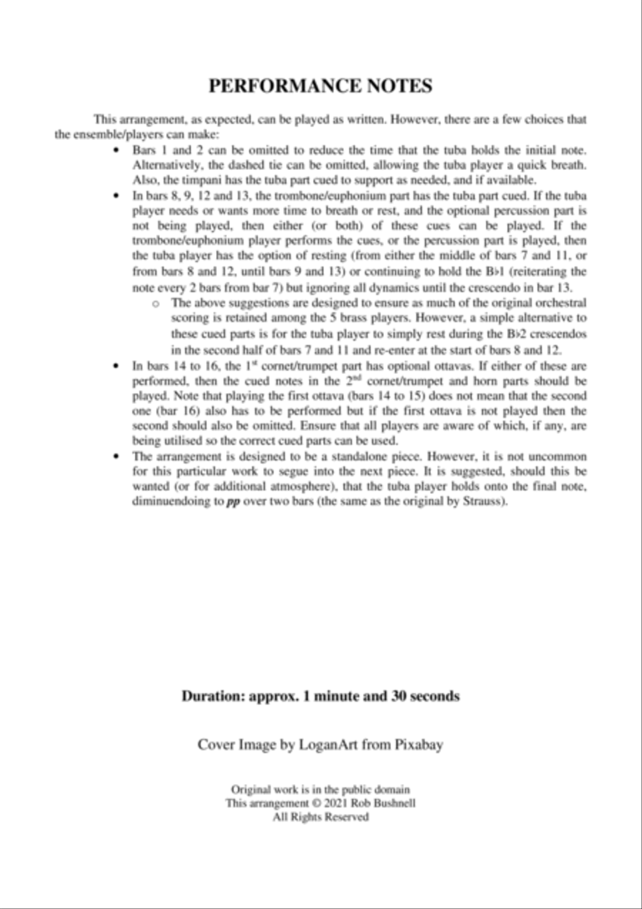Also sprach Zarathustra (Richard Strauss) - Brass Quintet (with optional Percussion) Baritone Horn TC scores gallery preview page 3