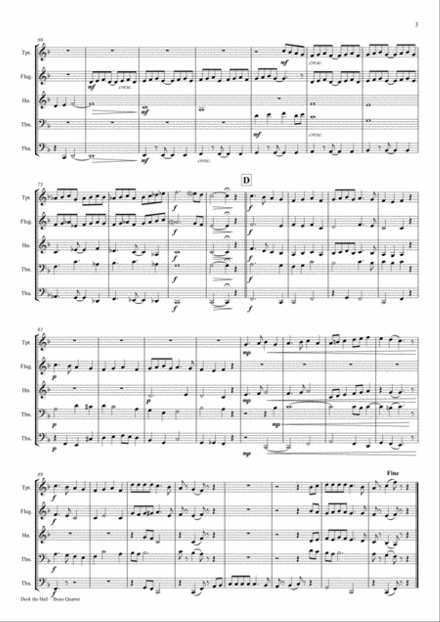 Deck the halls - Christmas Carol - Polyphonic - Brass Quintet Brass Quintet scores gallery preview page 3