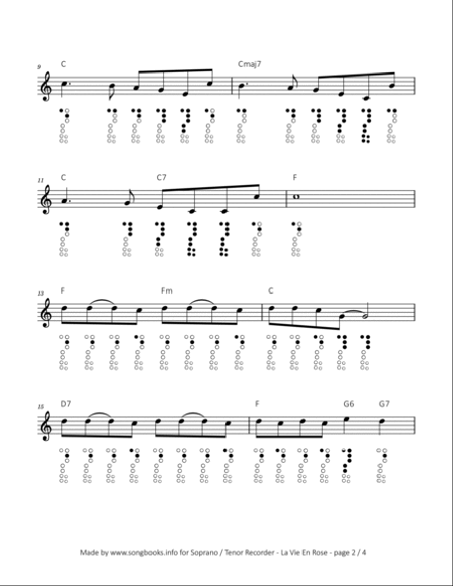 La Vie En Rose Soprano Recorder scores gallery preview page 2