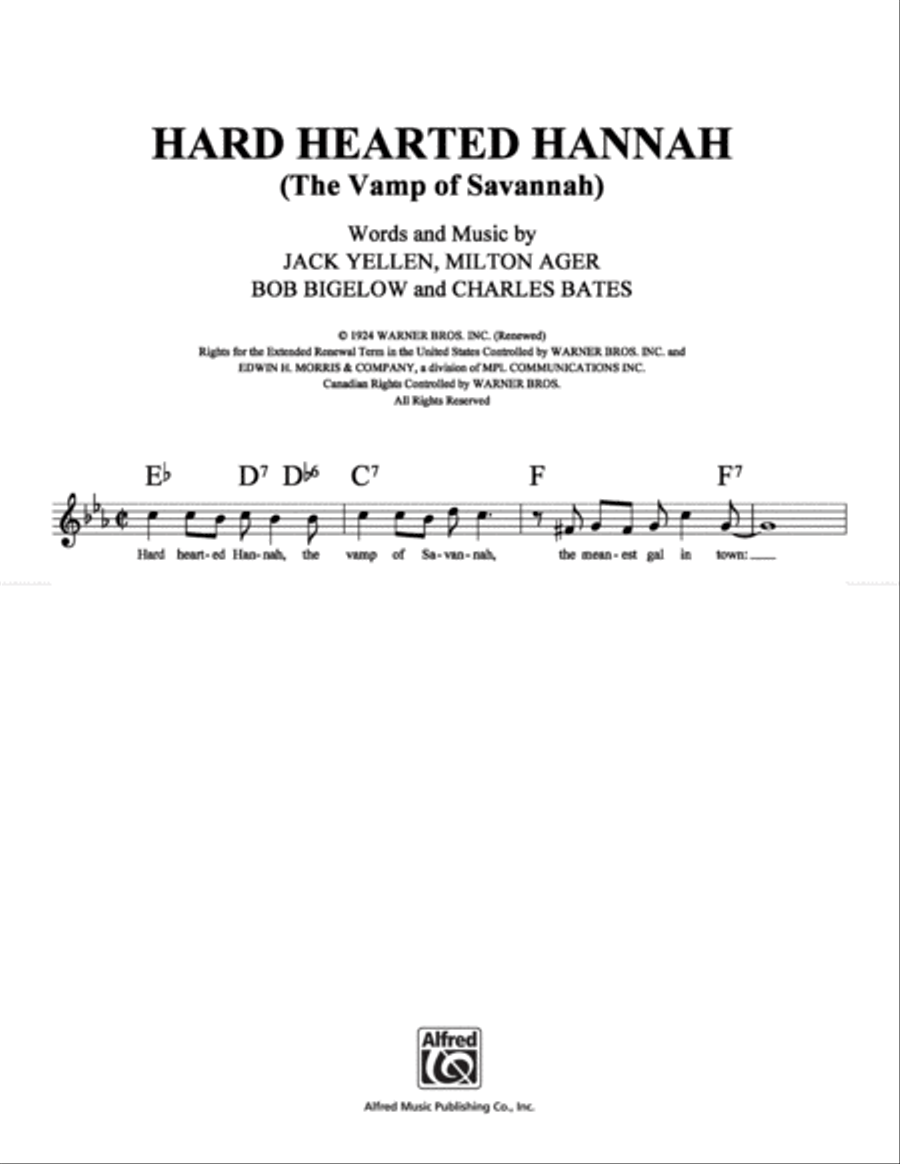 Hard Hearted Hannah (The Vamp of Savannah) School and Community scores gallery preview page 1