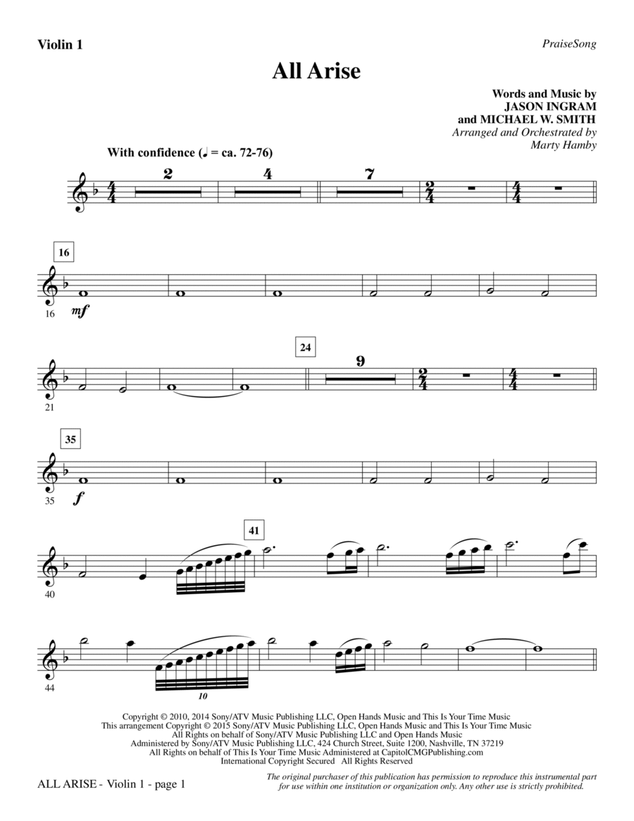 All Arise - Violin 1 Choir scores gallery preview page 1