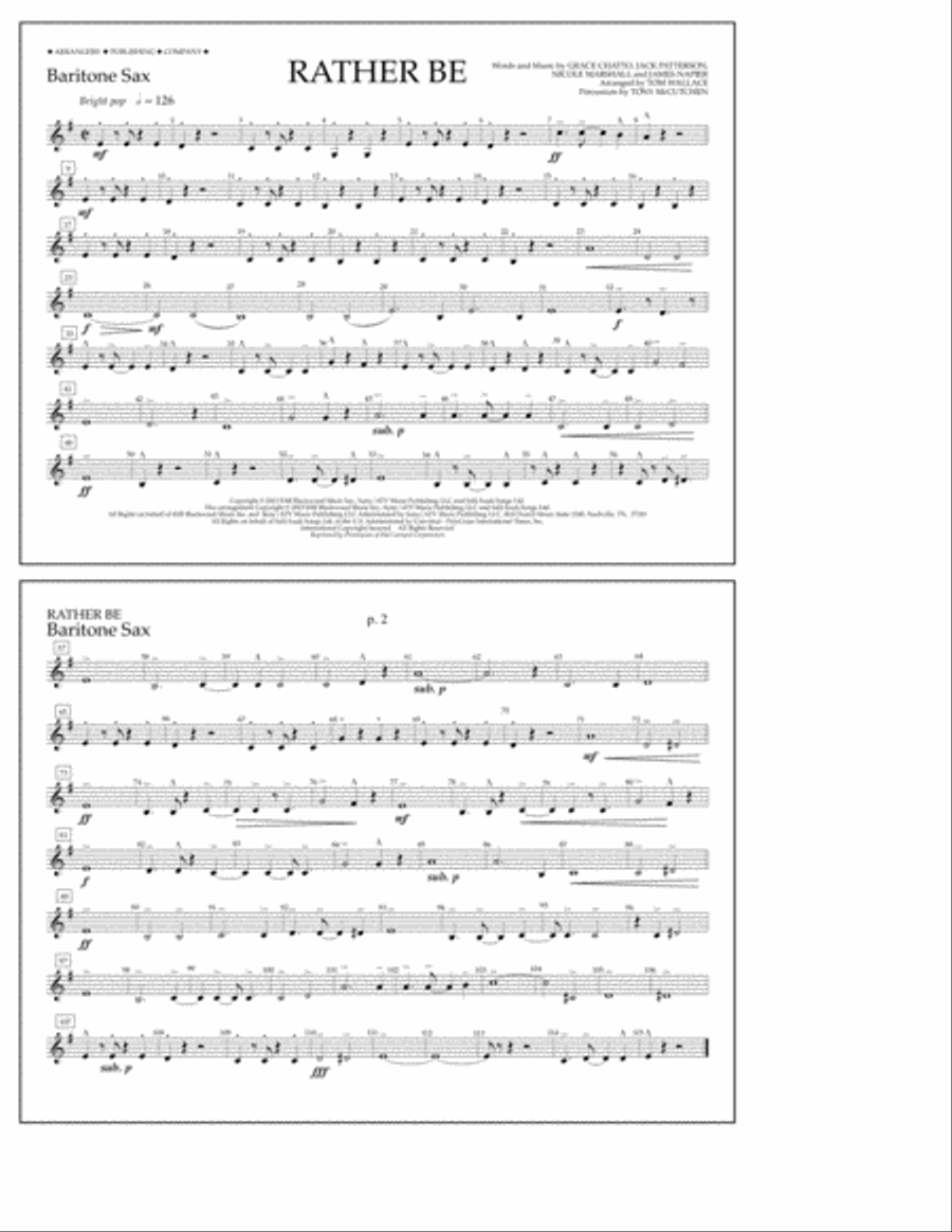 Rather Be - Baritone Sax Rather Be - Baritone Sax A Cappella scores gallery preview page 1